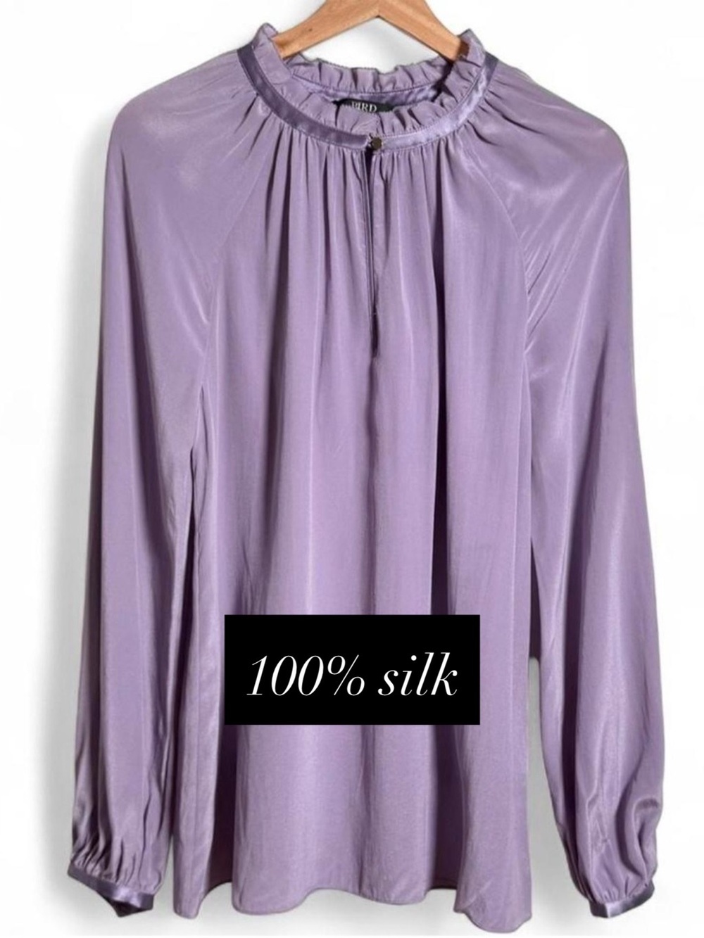 Lightweight Flowy 100% Silk Blouse Size Large Lilac Luxury Long Sleeve
